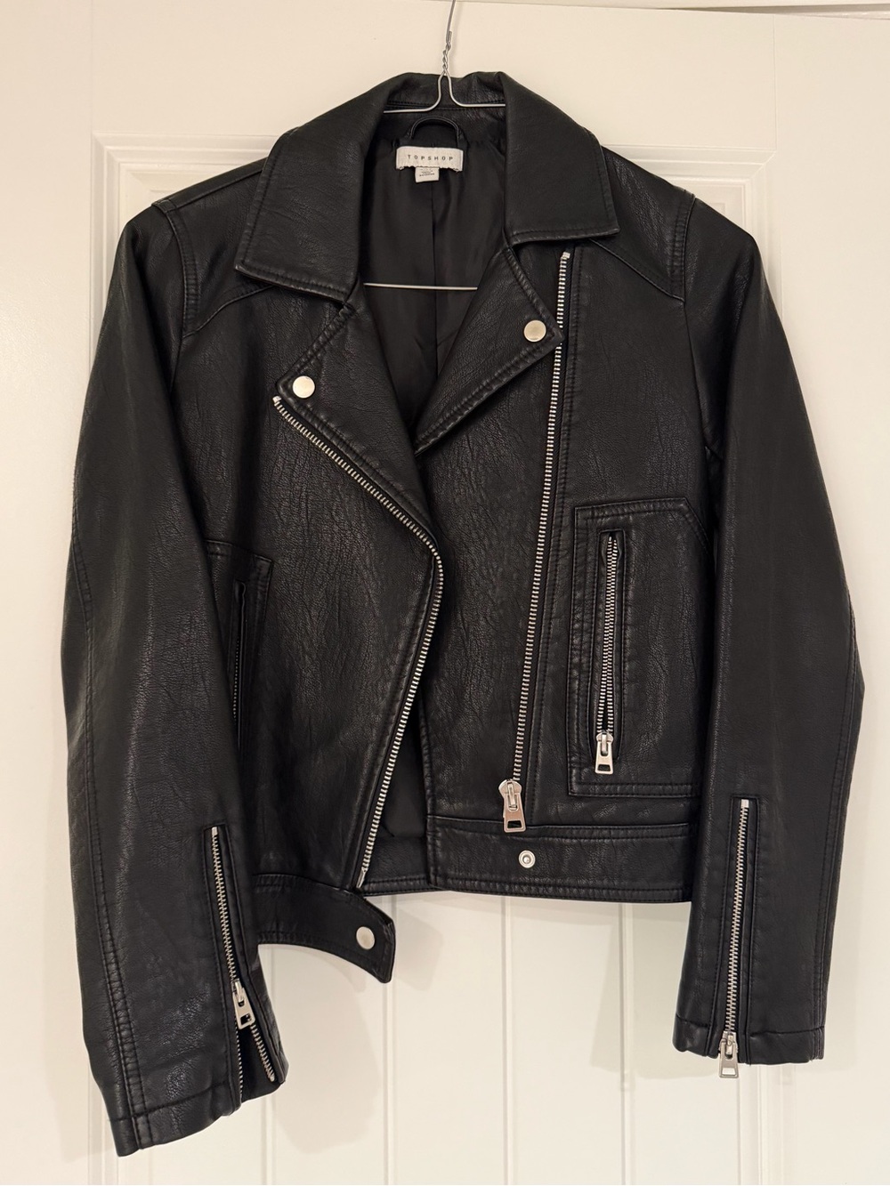 Topshop Black Faux Leather Biker Jacket
